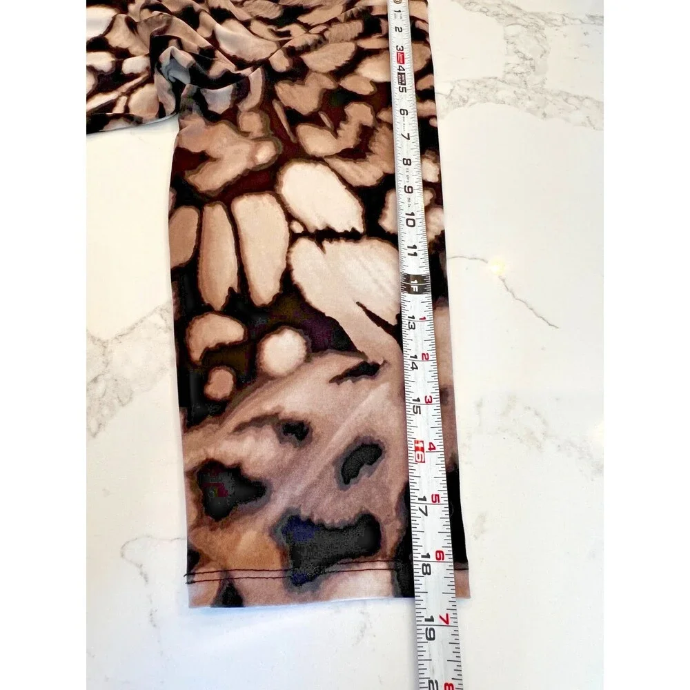 Calvin Klein Women's Abstract Animal Print Wrap Top with 3/4 Sleeves - Picture 10 of 14